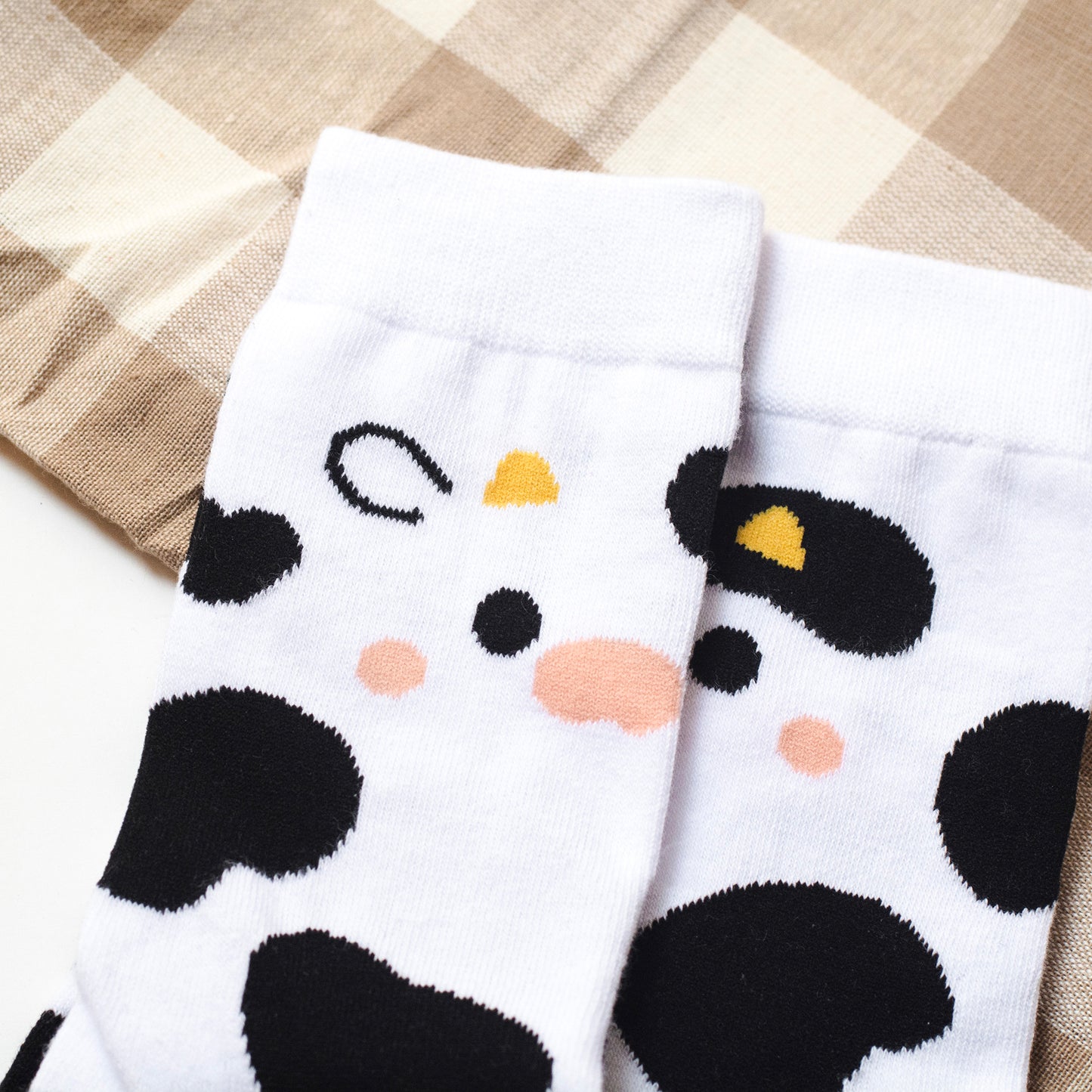 Cutie Cow Face - Black and White - Socks